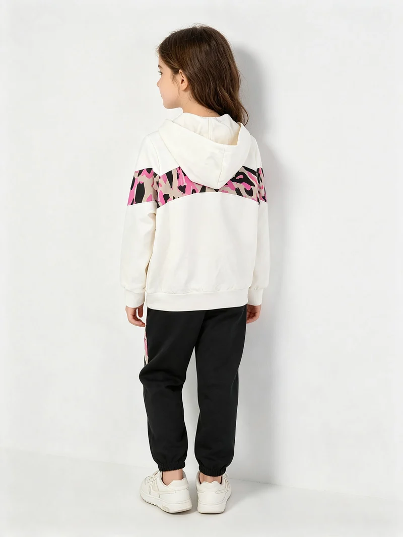 Completo tuta da bambina 2 pezzi full zip con cappuccio - panna