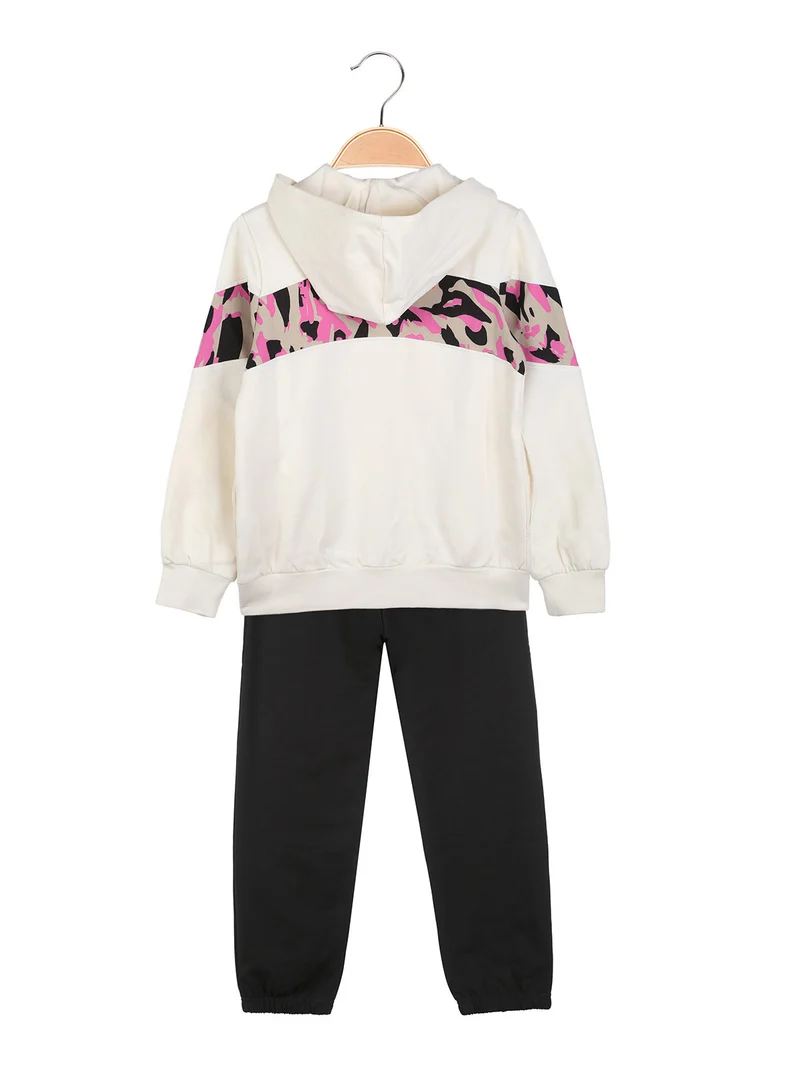 Completo tuta da bambina 2 pezzi full zip con cappuccio - panna