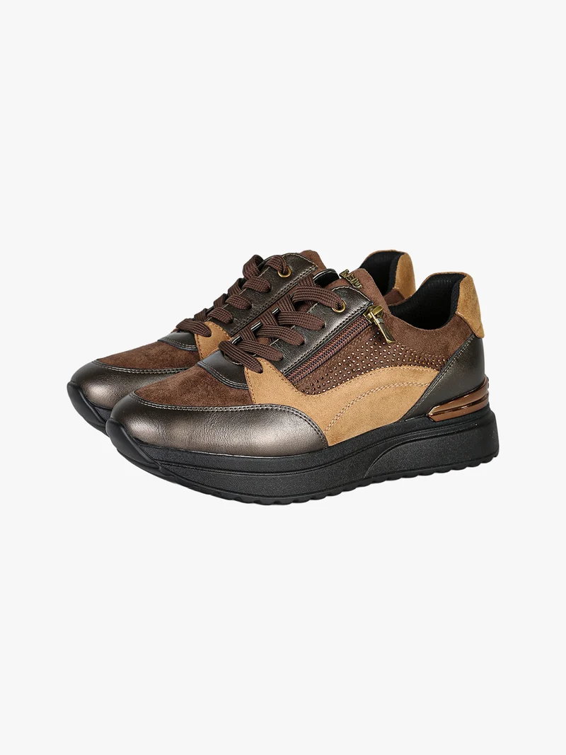 Sneakers casual da donna con platform - cammello
