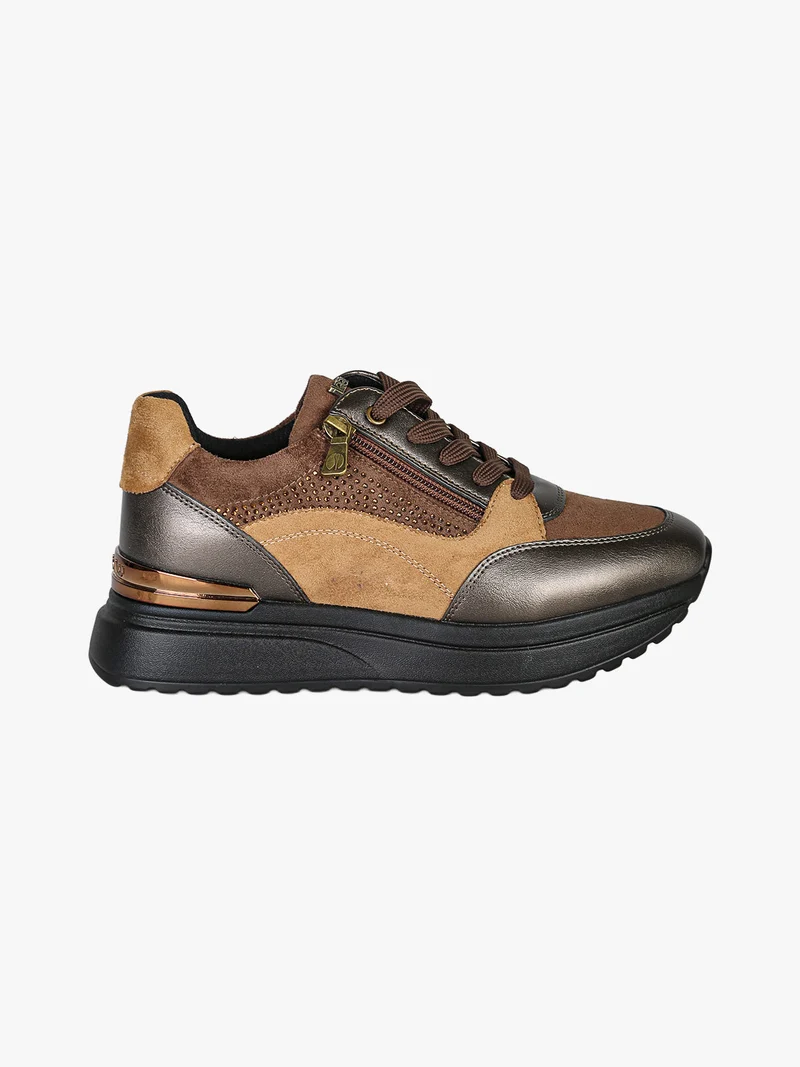 Sneakers casual da donna con platform - cammello