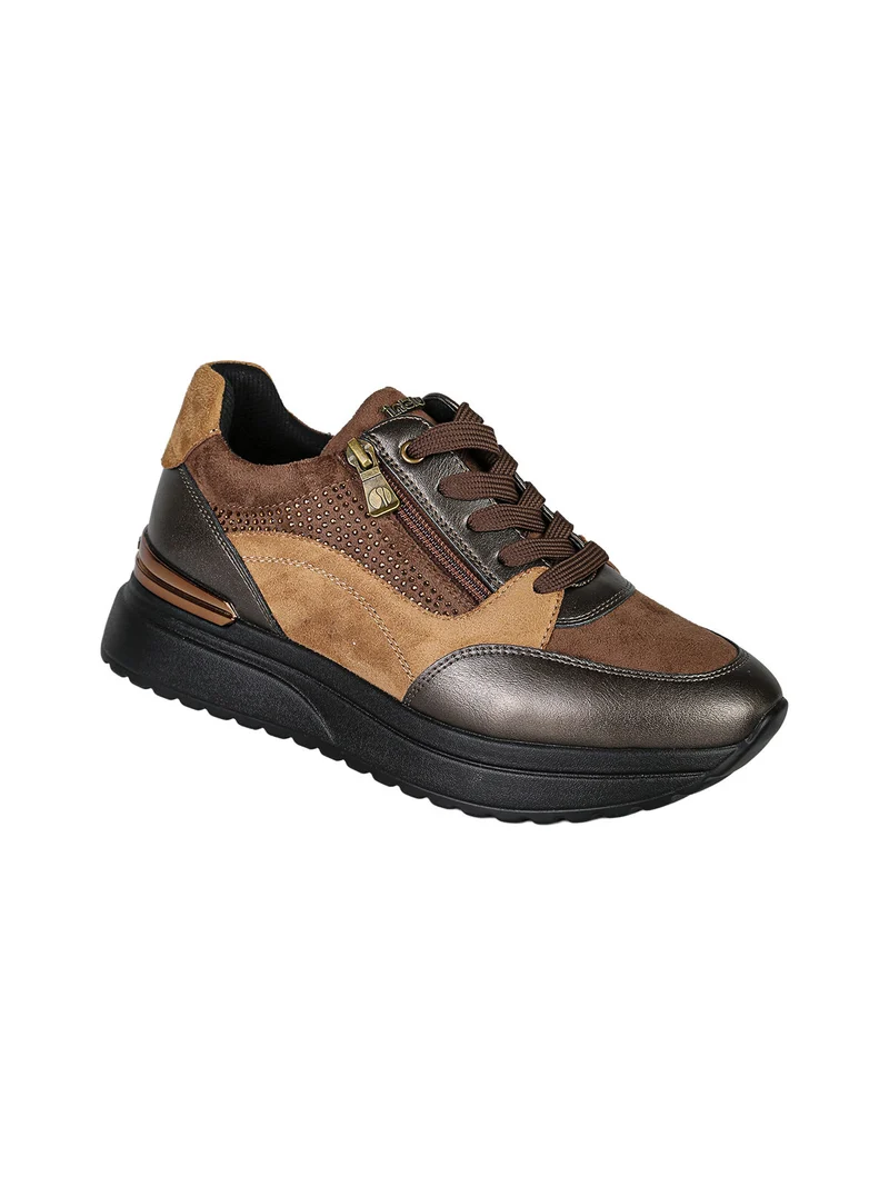 Sneakers casual da donna con platform - cammello