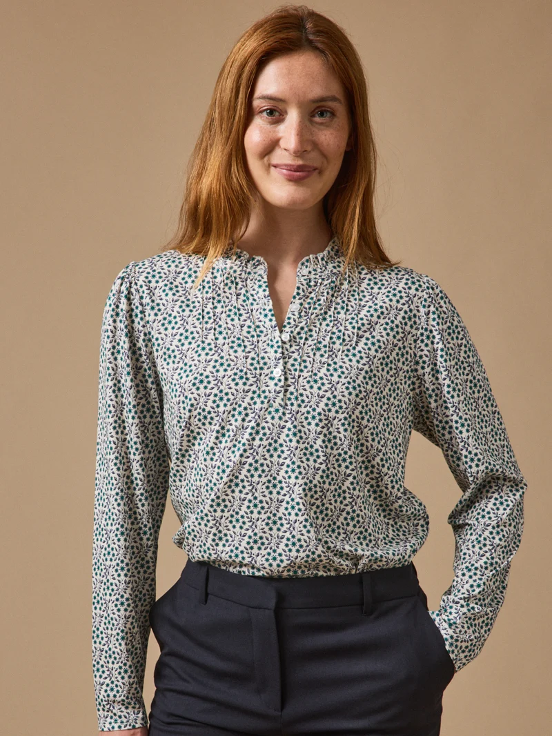 Damenbluse mit Rüschenkragen und Ophélia-Print