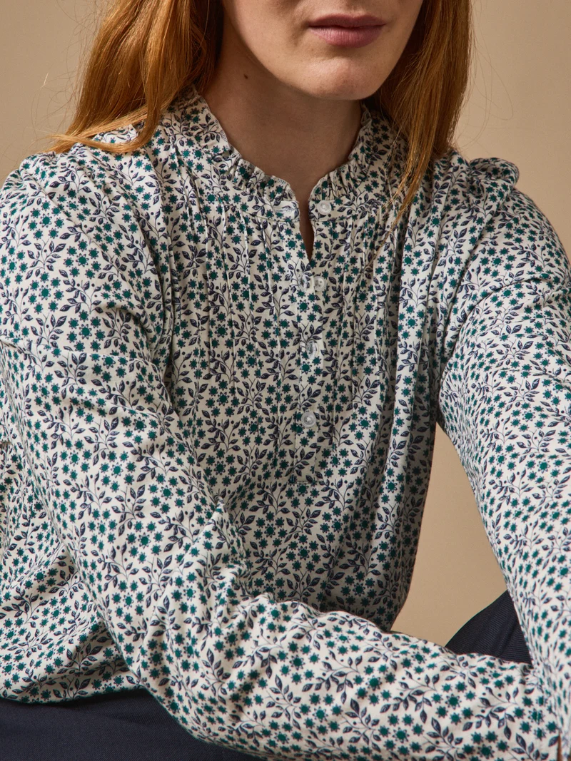 Damenbluse mit Rüschenkragen und Ophélia-Print