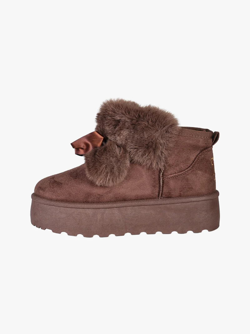 Stivaletti donna con platform in tessuto scamosciato con ecopelliccia - moro