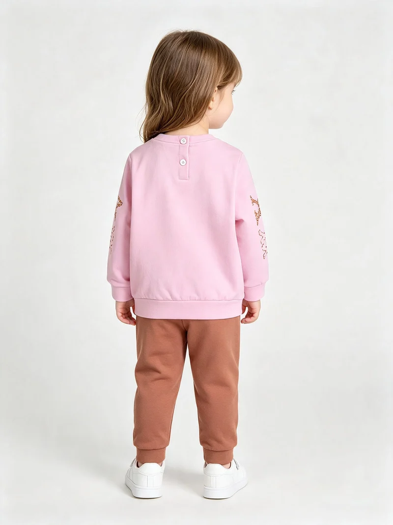 Completo tuta 2 pezzi da neonata con scollo tondo e interno felpato - rosa