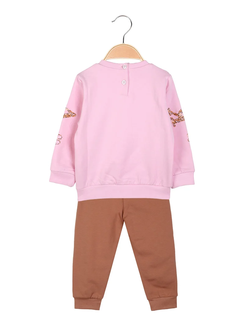 Completo tuta 2 pezzi da neonata con scollo tondo e interno felpato - rosa