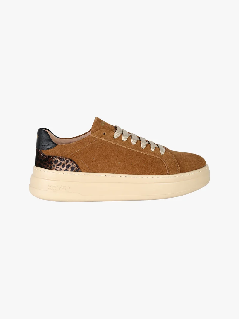 Sneakers donna in pelle scamosciata con platform e dettaglio animalier - marrone
