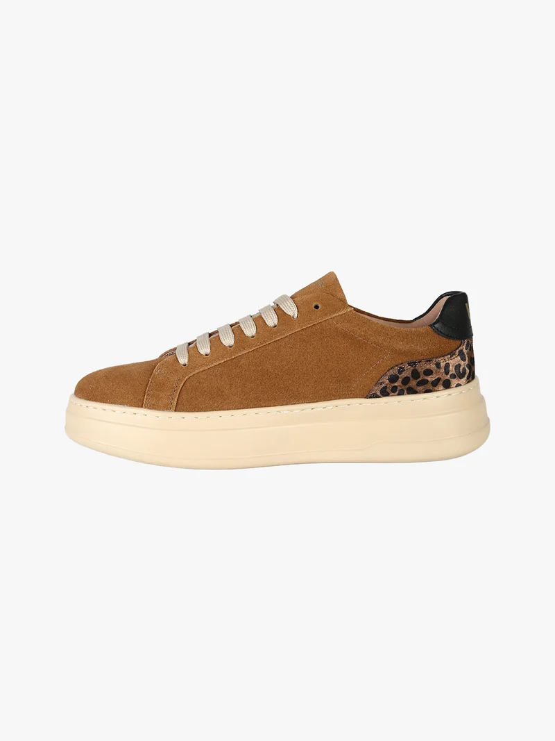 Sneakers donna in pelle scamosciata con platform e dettaglio animalier - marrone
