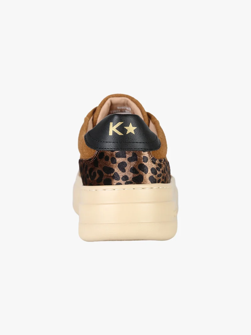 Sneakers donna in pelle scamosciata con platform e dettaglio animalier - marrone