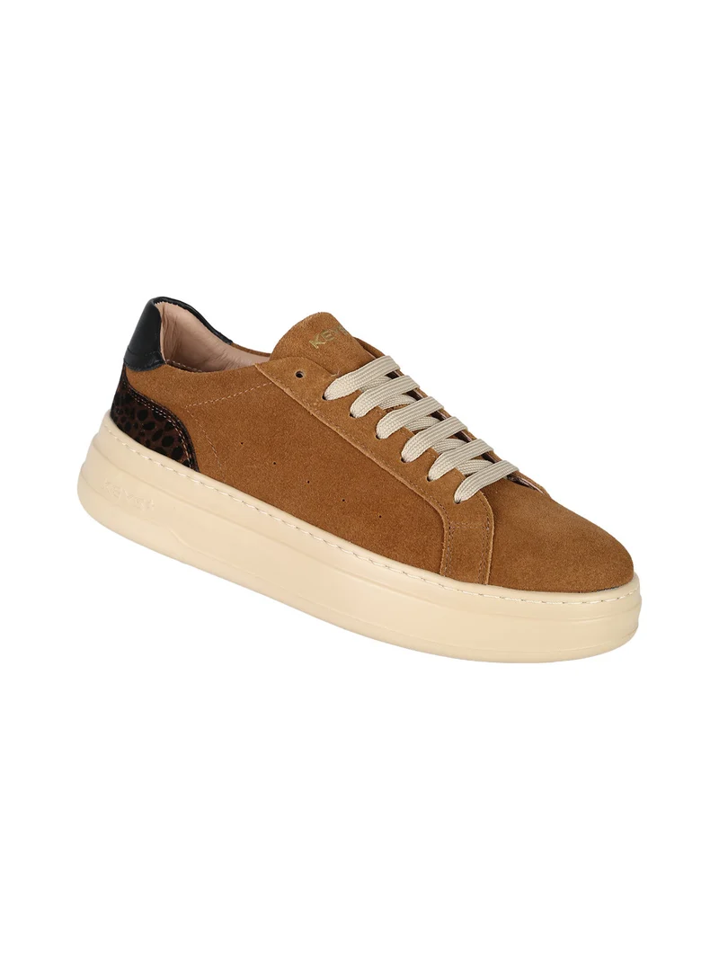 Sneakers donna in pelle scamosciata con platform e dettaglio animalier - marrone