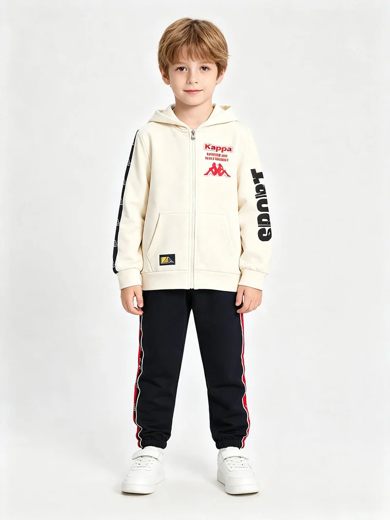 Completo tuta da bambino 2 pezzi full zip con cappuccio e interno felpato - panna