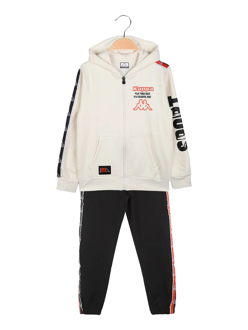Completo tuta da bambino 2 pezzi full zip con cappuccio e interno felpato - panna