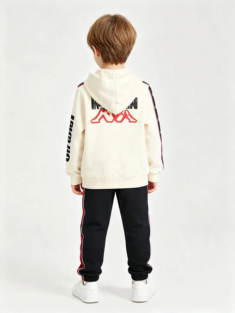 Completo tuta da bambino 2 pezzi full zip con cappuccio e interno felpato - panna