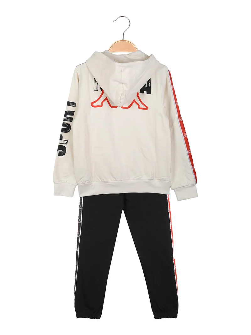 Completo tuta da bambino 2 pezzi full zip con cappuccio e interno felpato - panna