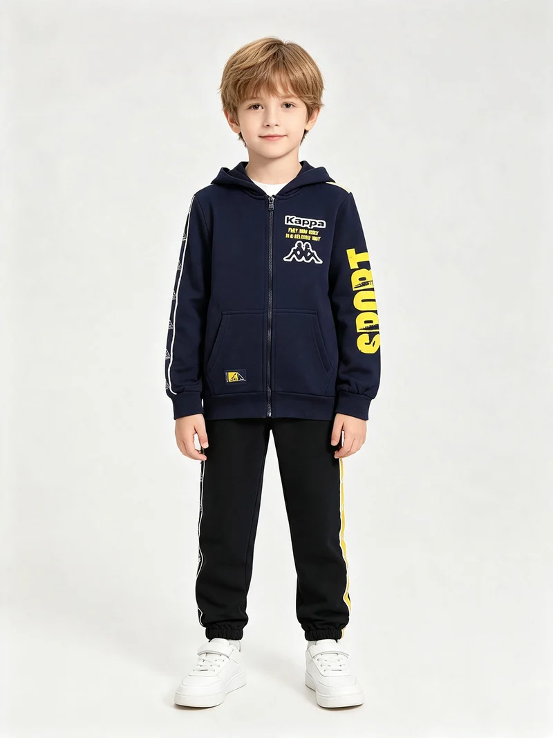 Completo tuta da bambino 2 pezzi full zip con cappuccio e interno felpato - blu scuro