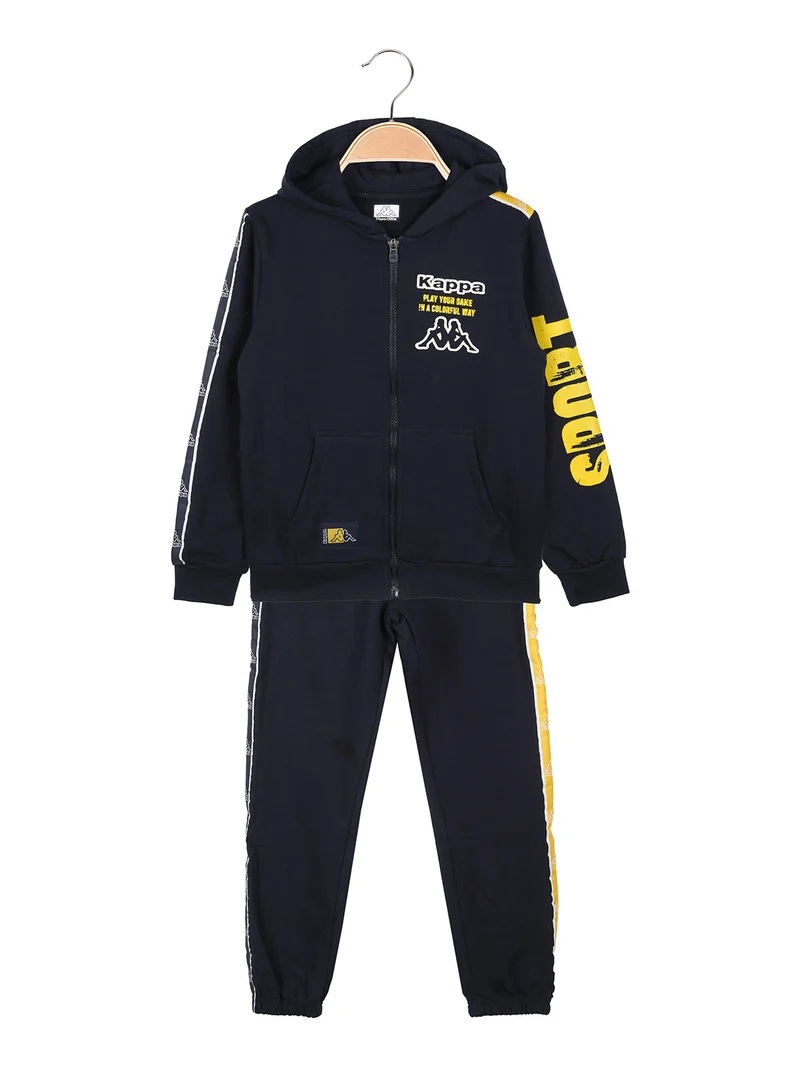 Completo tuta da bambino 2 pezzi full zip con cappuccio e interno felpato - blu scuro