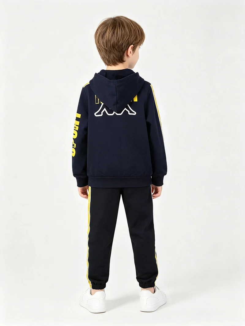 Completo tuta da bambino 2 pezzi full zip con cappuccio e interno felpato - blu scuro