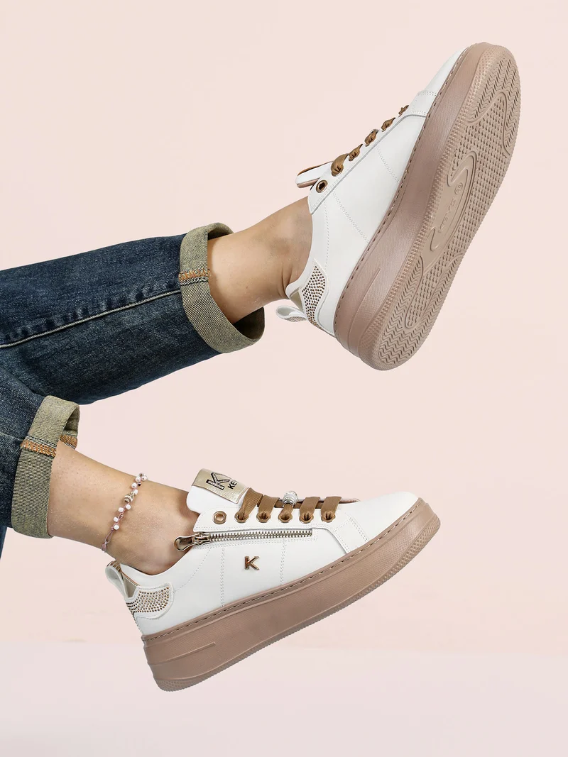 Sneakers donna gioiello in pelle con platform - bianco