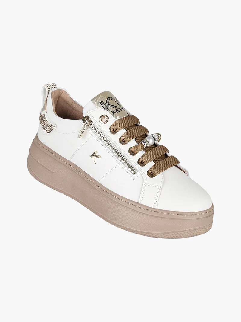 Sneakers donna gioiello in pelle con platform - bianco