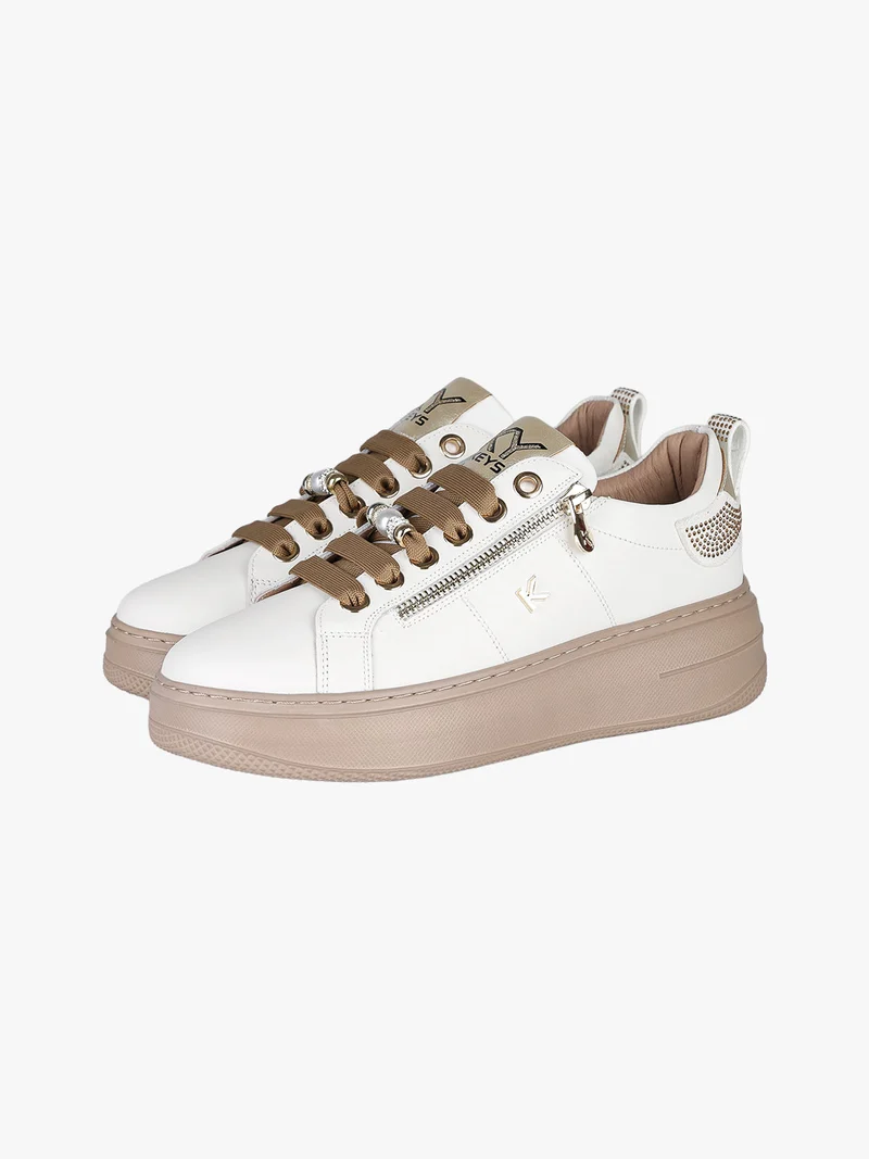 Sneakers donna gioiello in pelle con platform - bianco