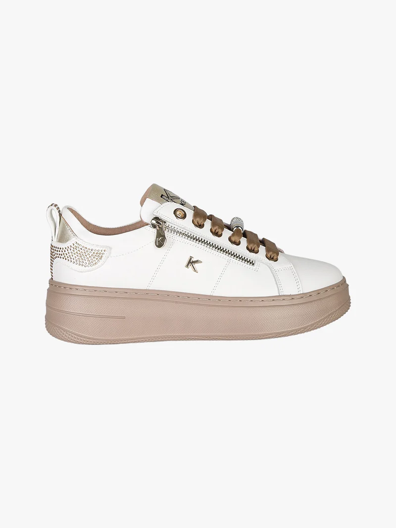 Sneakers donna gioiello in pelle con platform - bianco