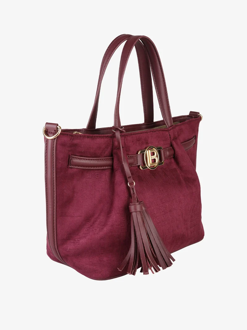Borsa a mano da donna in tessuto scamosciato con doppi manici - porpora