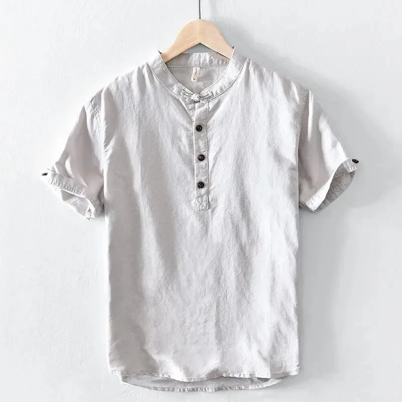 Short Sleeved Cotton Linen Shirt
