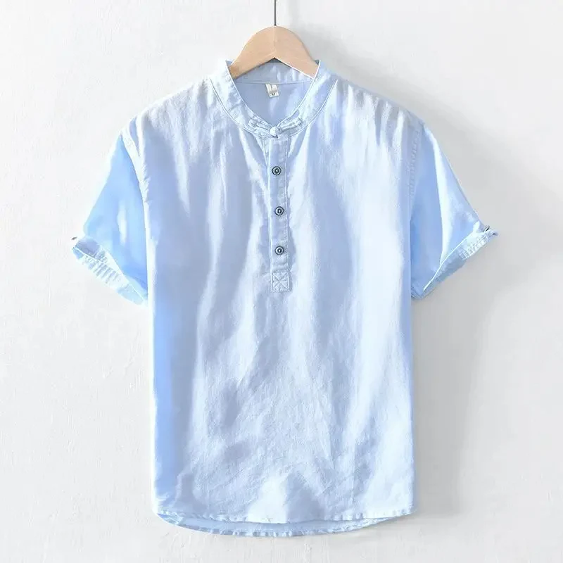 Short Sleeved Cotton Linen Shirt