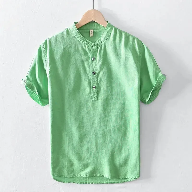 Short Sleeved Cotton Linen Shirt