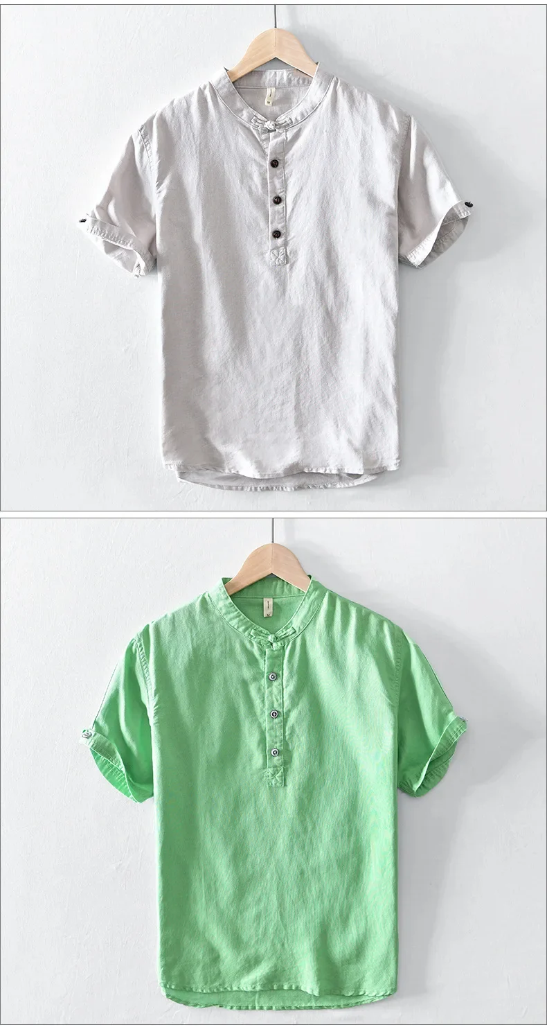 Short Sleeved Cotton Linen Shirt