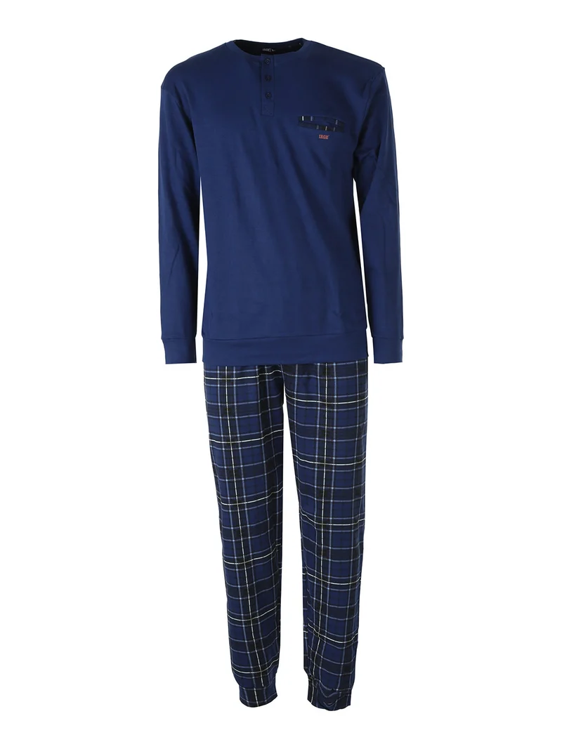 Pigiama lungo da uomo in cotone con pantaloni a quadri e calze incluse - blu scuro
