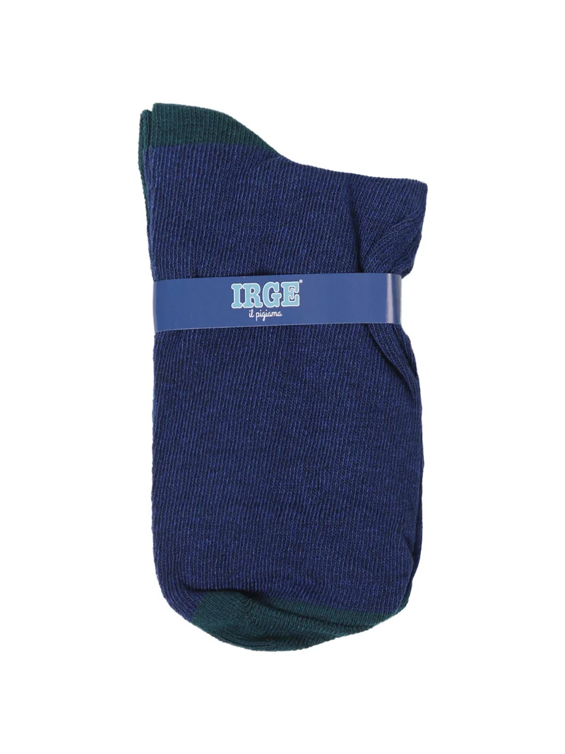 Pigiama lungo da uomo in cotone con pantaloni a quadri e calze incluse - blu scuro