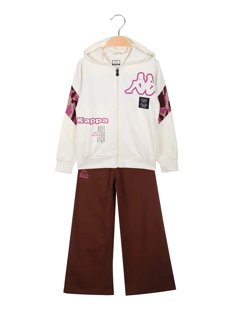 Completo tuta da ragazza 2 pezzi con cappuccio e zip - panna