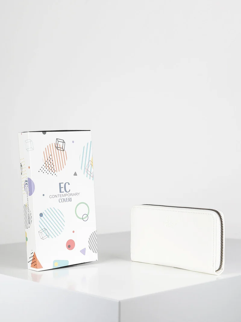 Portafoglio donna rettangolare con cerniera - bianco