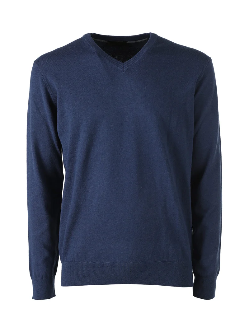 Pullover da uomo in maglia con scollo a V - blu