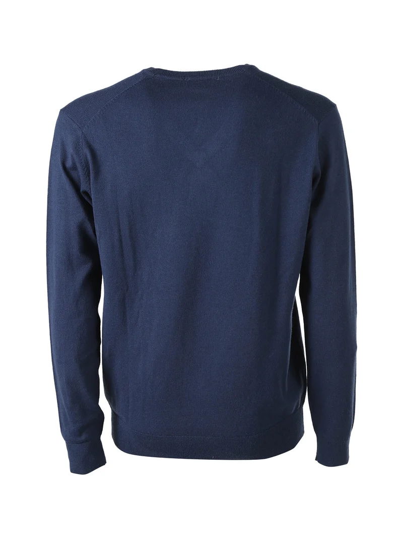 Pullover da uomo in maglia con scollo a V - blu