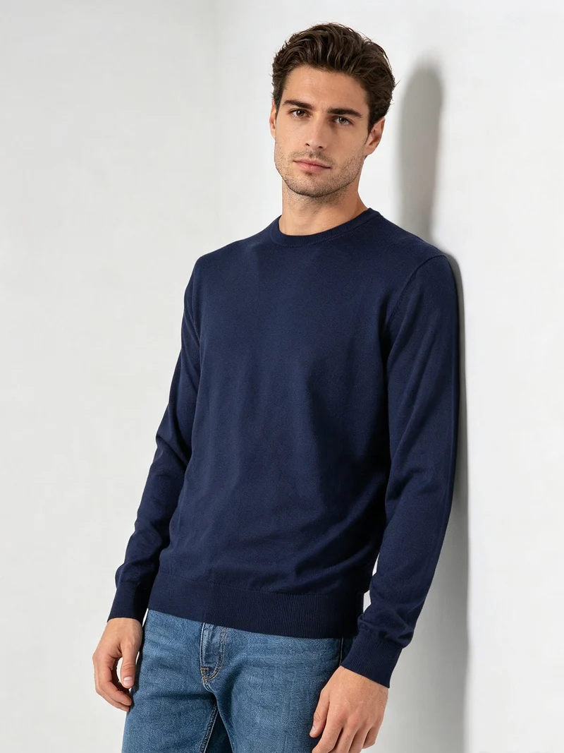 Pullover da uomo in maglia con scollo tondo - blu