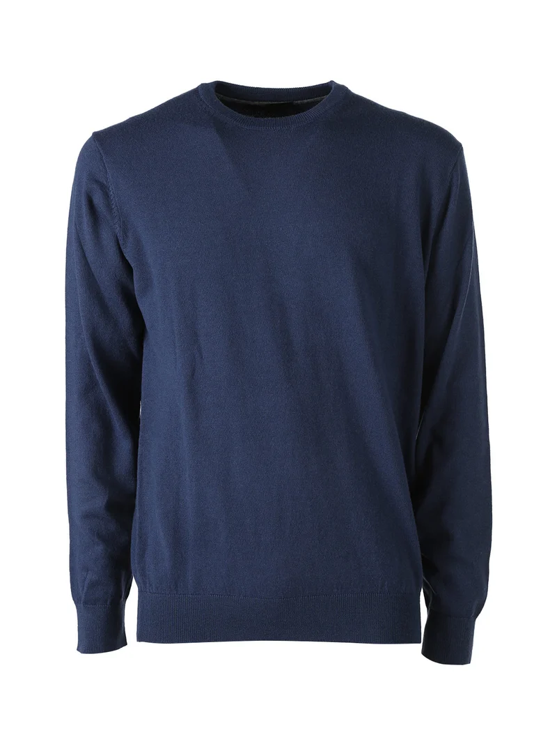 Pullover da uomo in maglia con scollo tondo - blu