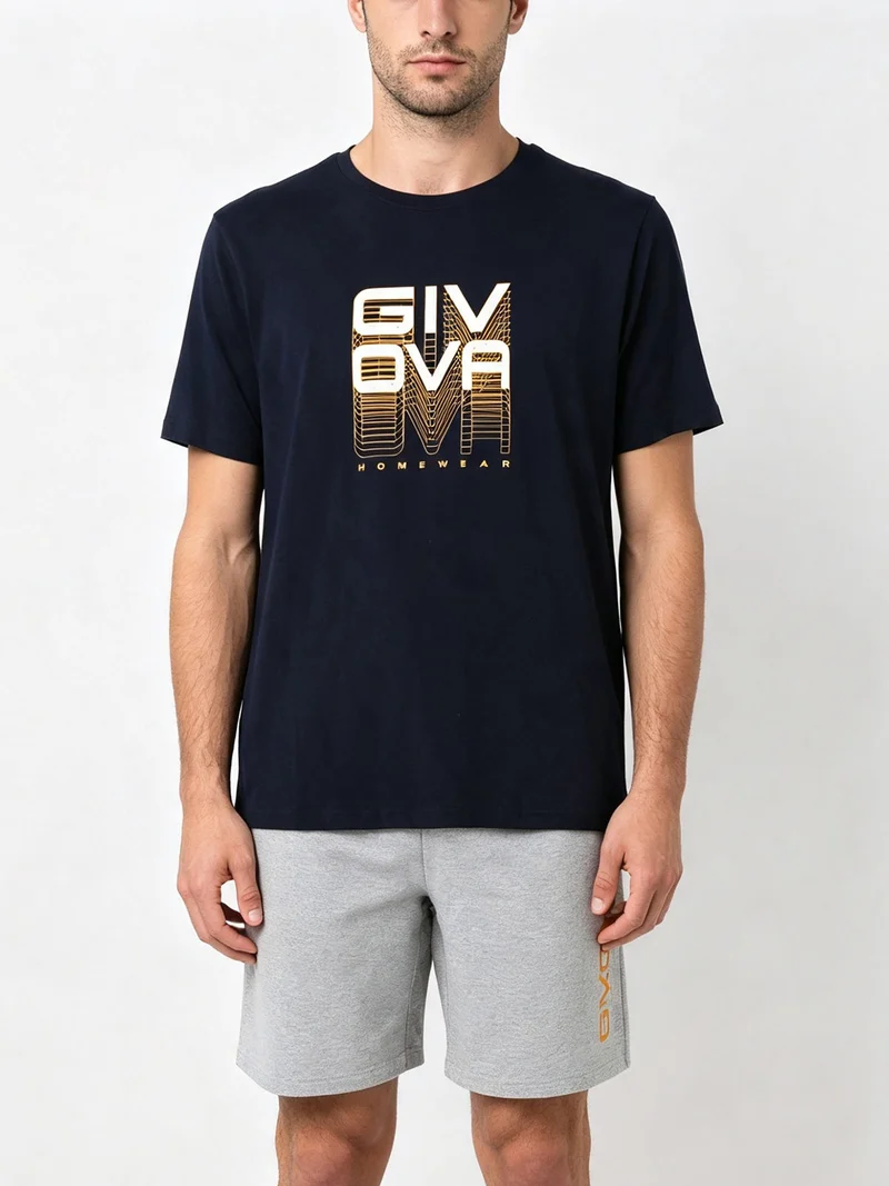 Completo corto da uomo in cotone con logo - blu scuro