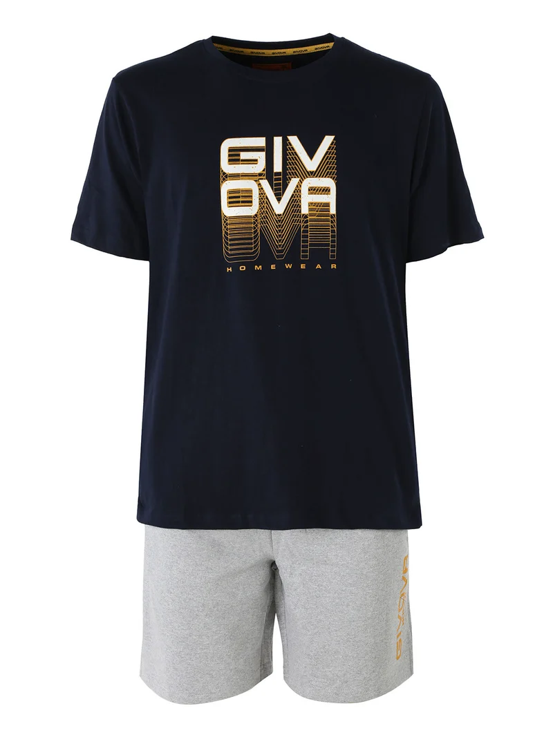 Completo corto da uomo in cotone con logo - blu scuro