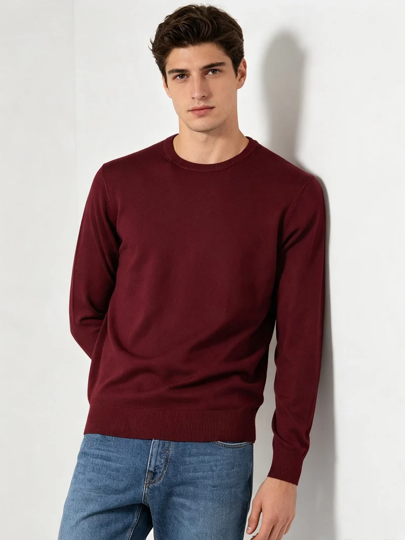 Pullover da uomo in maglia con scollo tondo - bordeaux