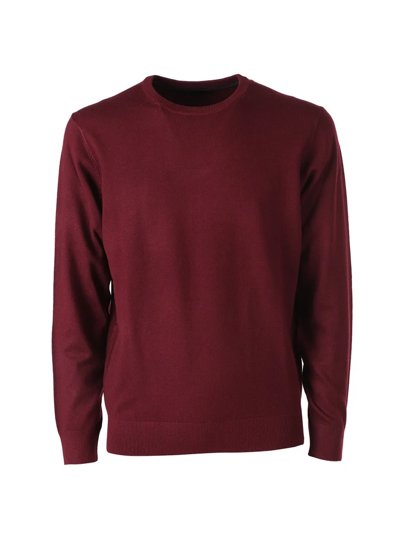 Pullover da uomo in maglia con scollo tondo - bordeaux