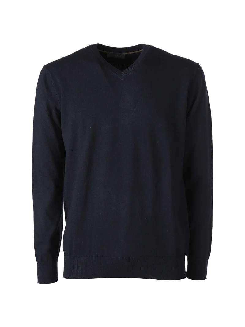 Pullover da uomo in maglia con scollo a V - blu scuro