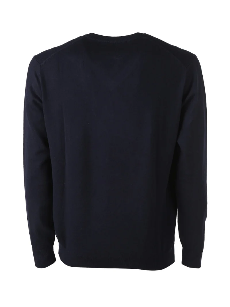 Pullover da uomo in maglia con scollo a V - blu scuro