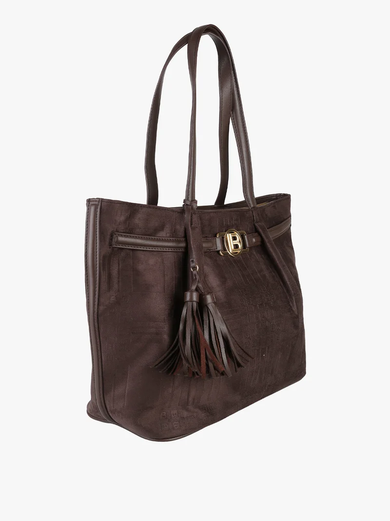 Borsa a spalla da donna in tessuto scamosciato - moro