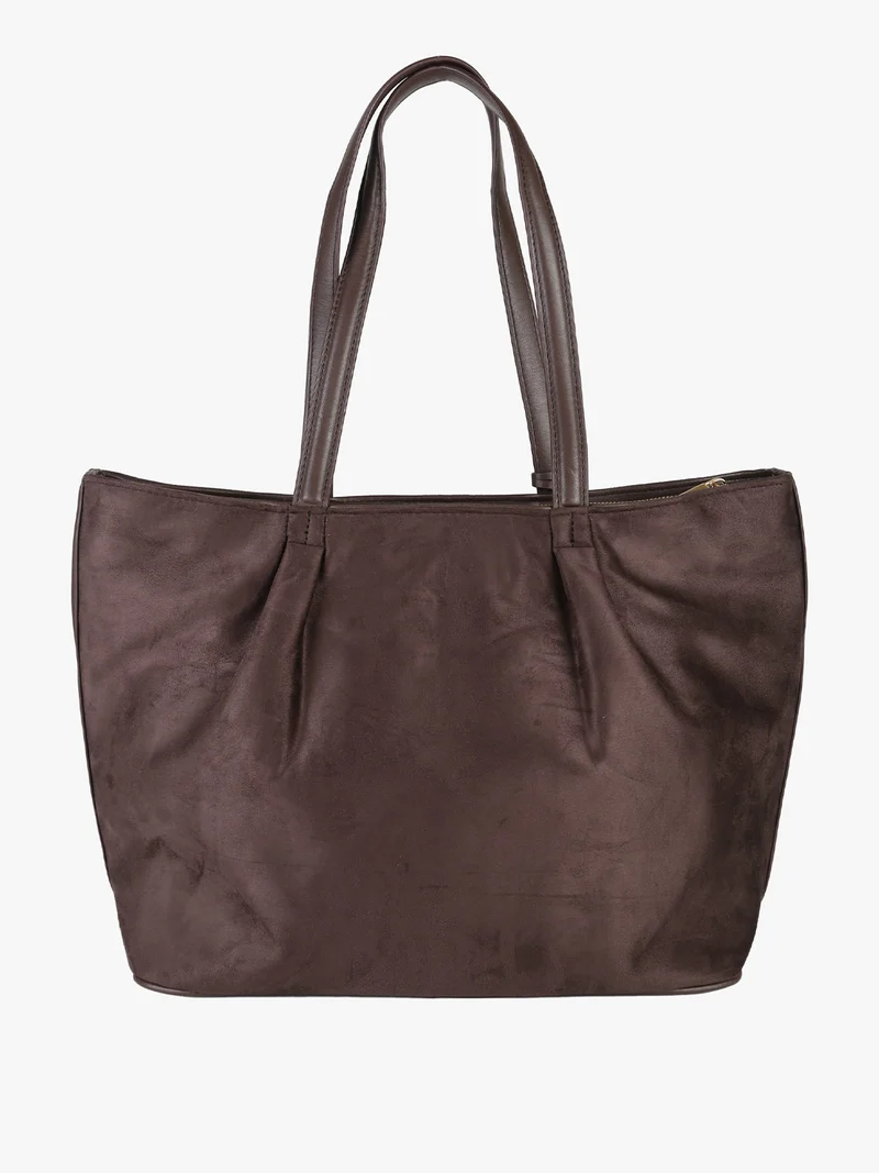 Borsa a spalla da donna in tessuto scamosciato - moro