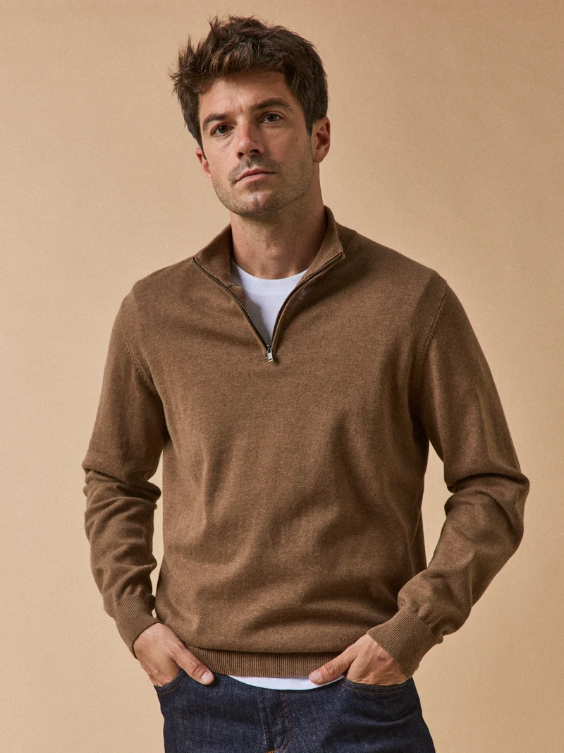 Herrenpullover mit Stehkragen aus Bio-Baumwolle und Cashmere