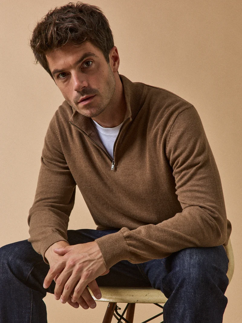 Herrenpullover mit Stehkragen aus Bio-Baumwolle und Cashmere