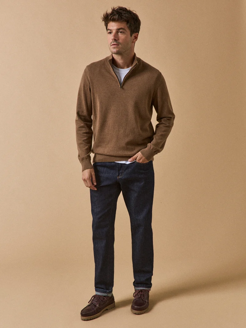 Herrenpullover mit Stehkragen aus Bio-Baumwolle und Cashmere