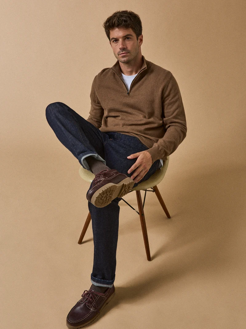 Herrenpullover mit Stehkragen aus Bio-Baumwolle und Cashmere